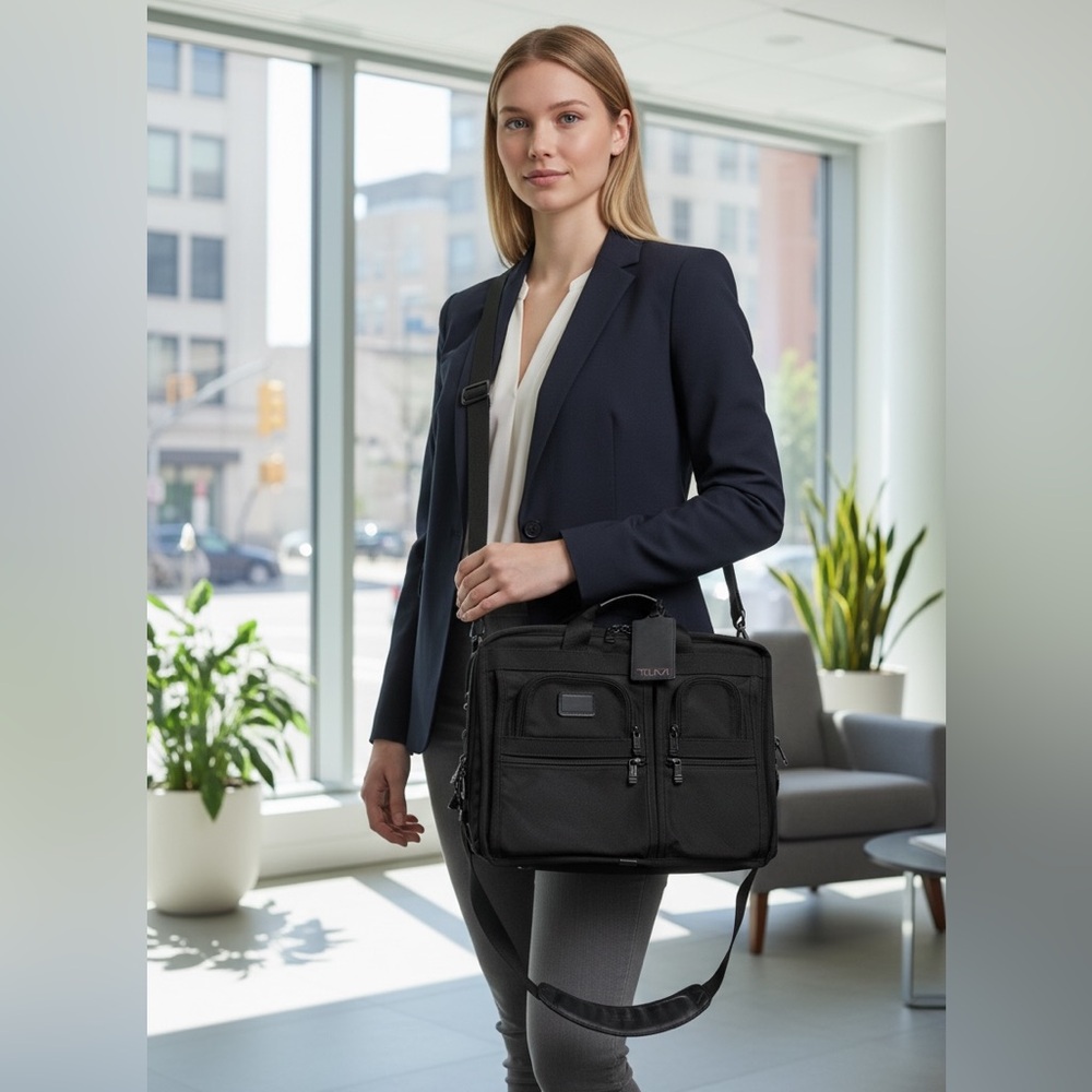 Tumi Deluxe Black Nylon Durable Organizer Laptop Briefcase - Picture 2 of 16